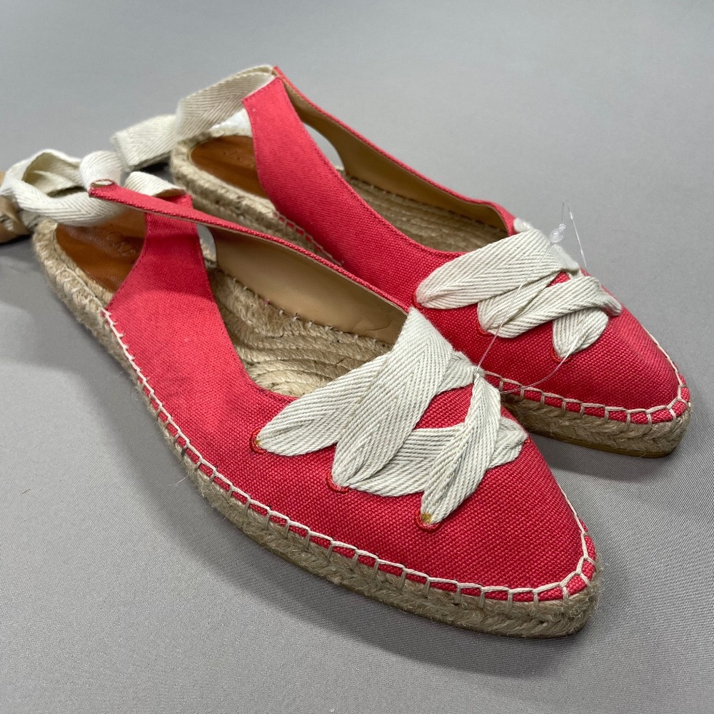 NEW J Crew Shoes Womens 9 red brown ballet espadrille flats lace up preppy boho